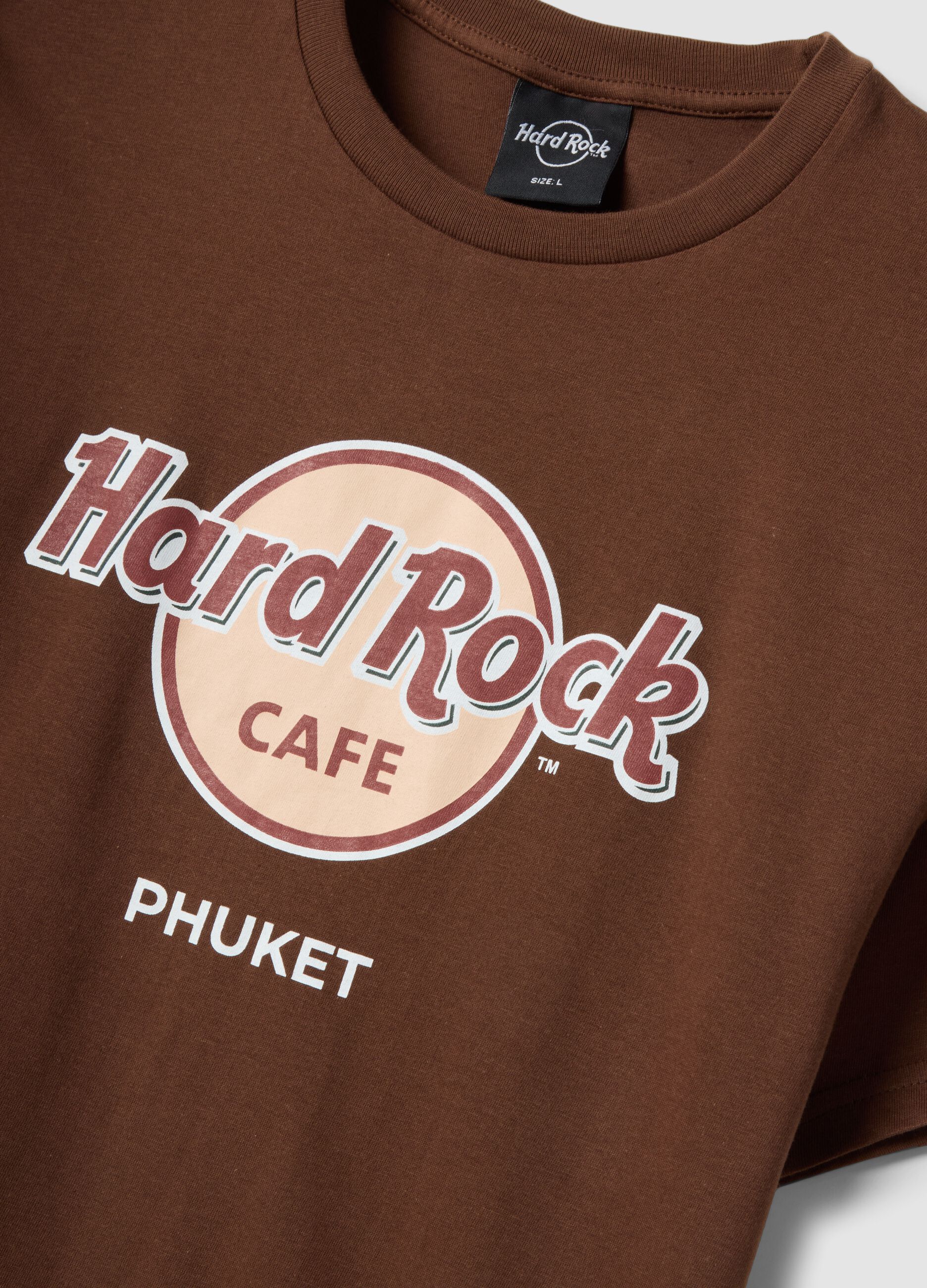 Braunes T-Shirt aus reiner Baumwolle mit Hard Rock Cafe-Print, Regular Fit