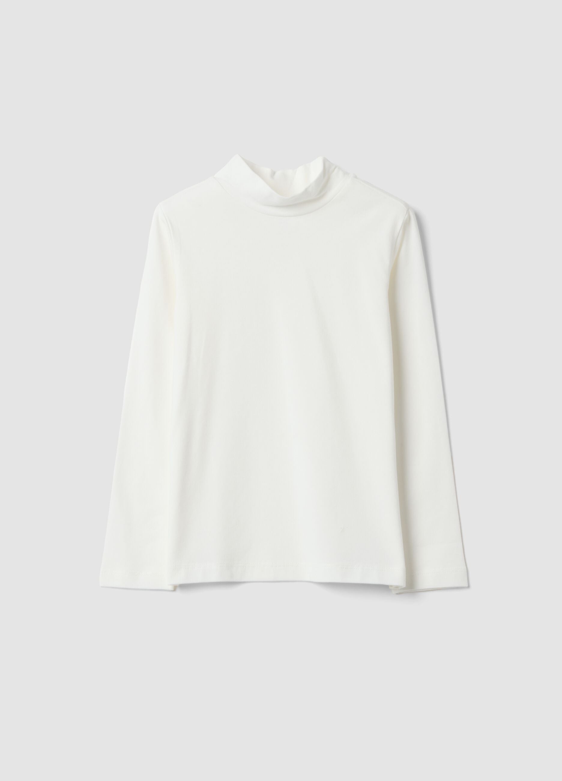 Wei&szlig;es Langarmshirt aus elastischer Bio-Baumwolle mit Rundhalsausschnitt