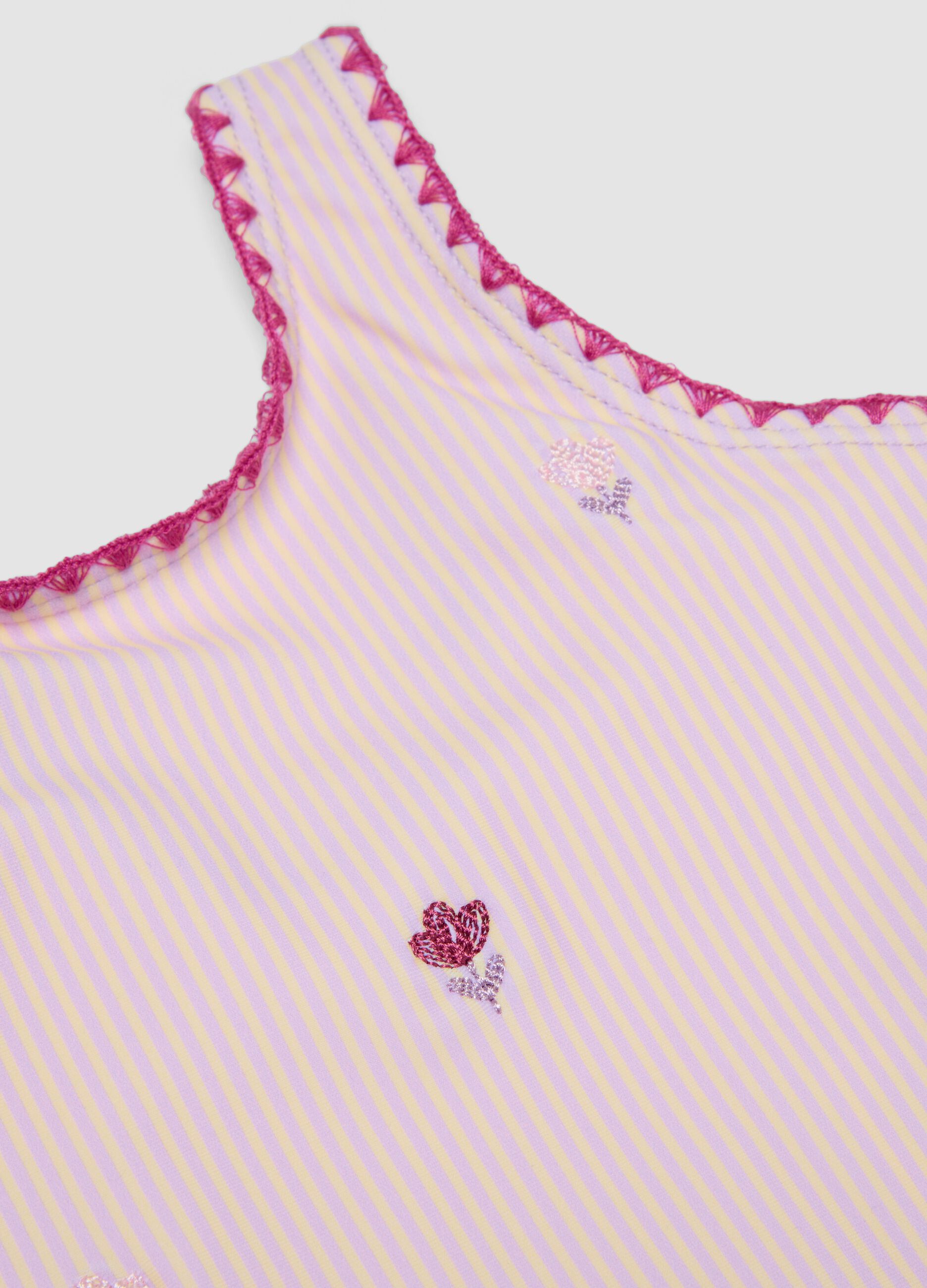 Pink striped stretch one-piece swimsuit