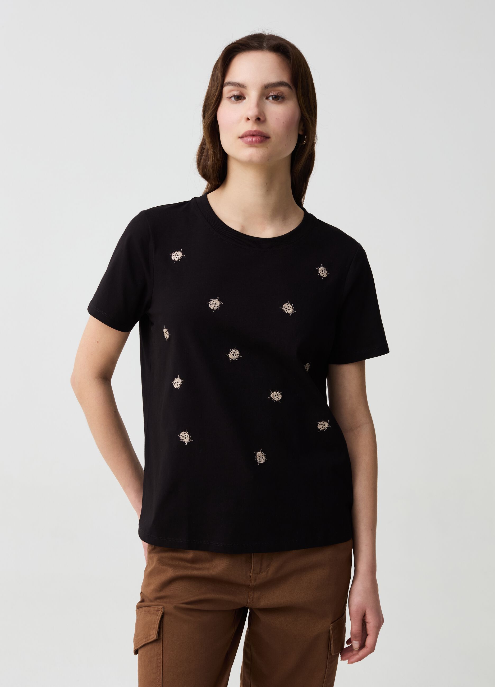 T-shirt with ladybirds embroidery in lurex