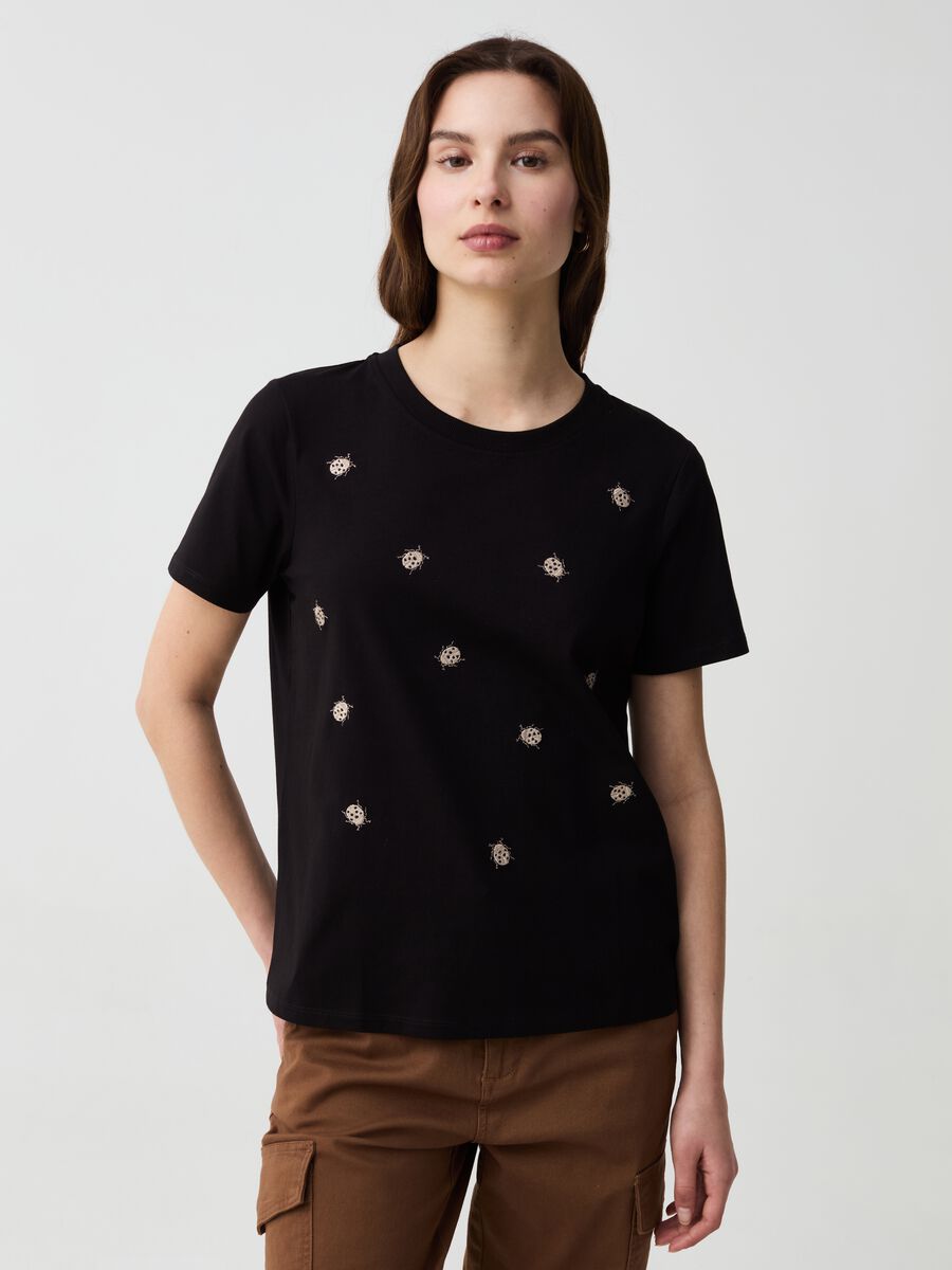 T-shirt con ricamo coccinelle in lurex_0