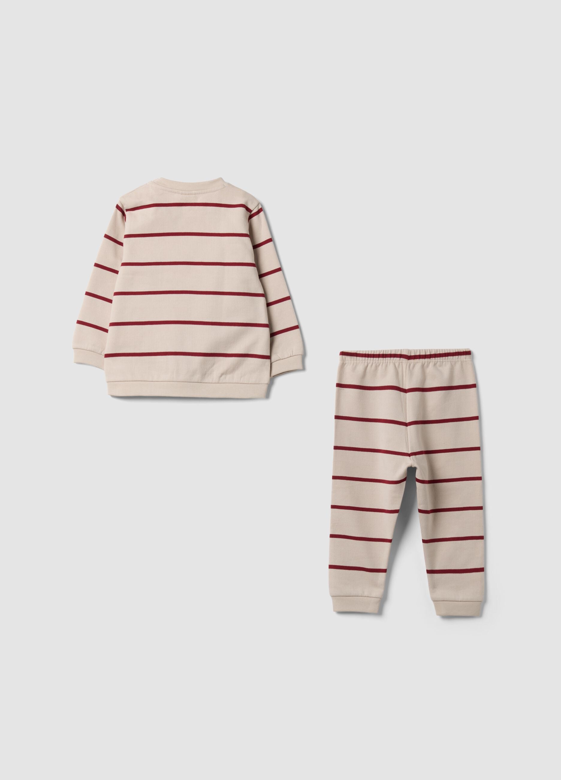 Beige pure organic cotton striped pyjamas with Winnie the Pooh embroidery