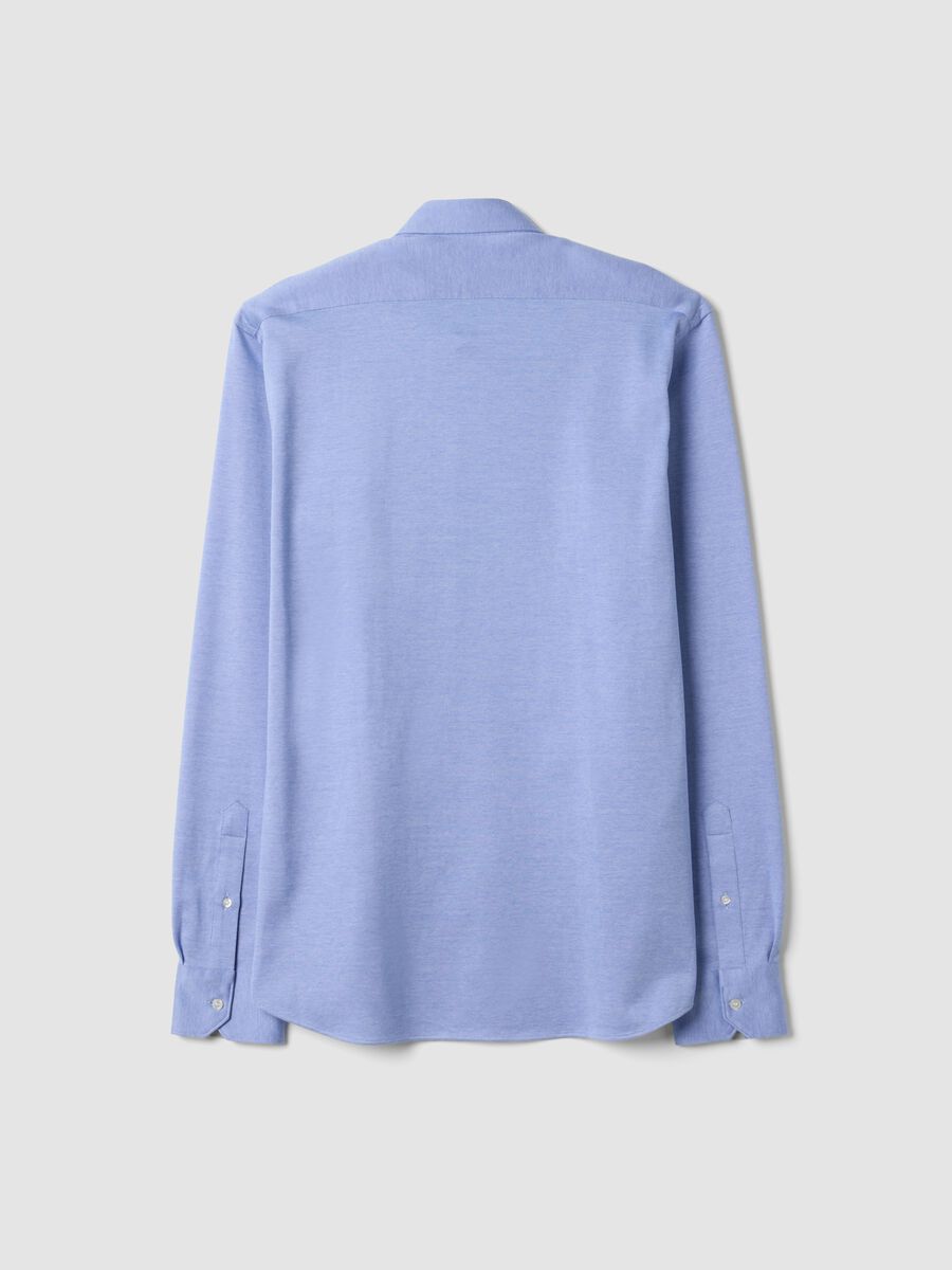 Light blue pure cotton knit shirt, regular fit with classic collar_1