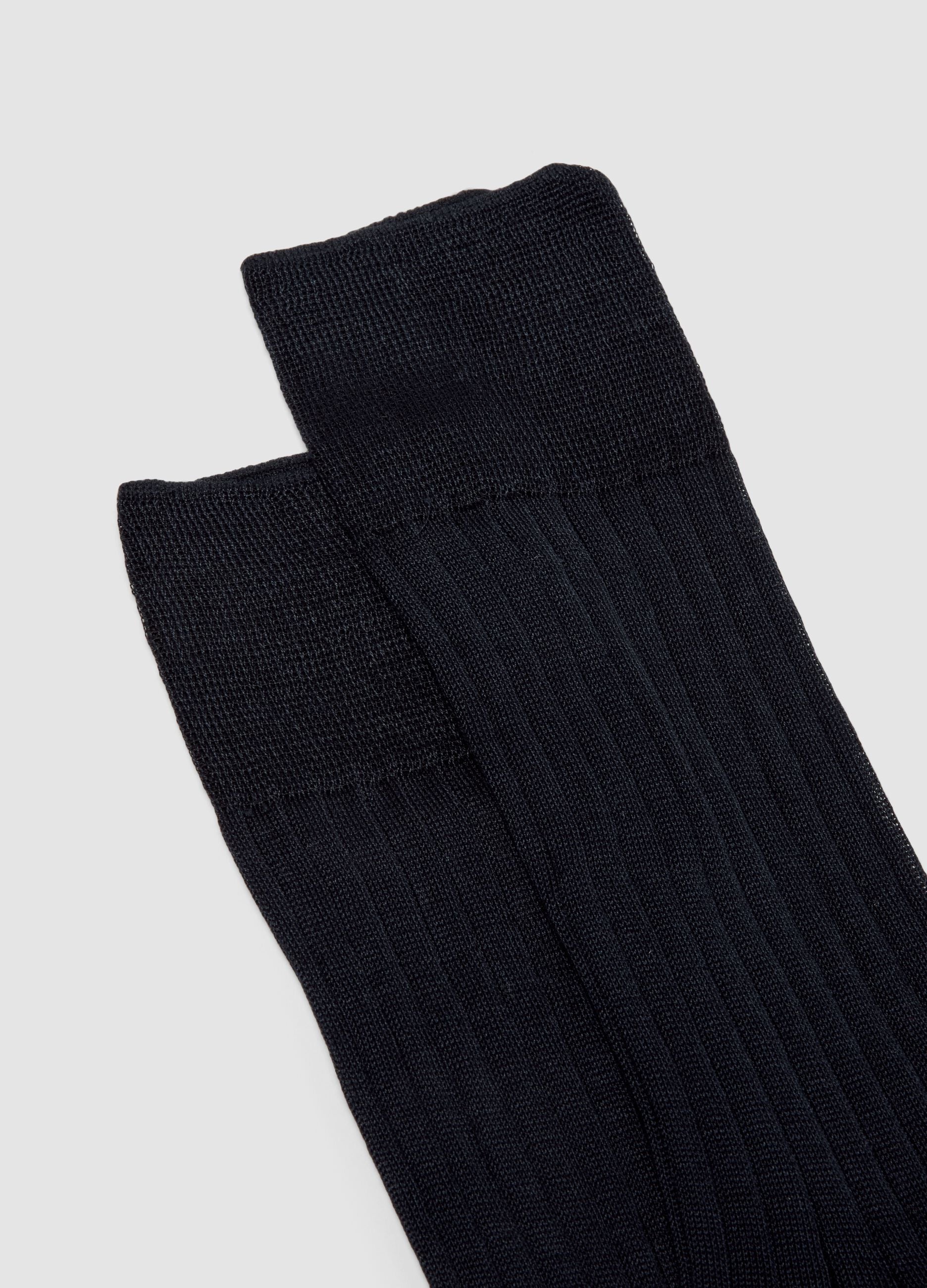 Blue ribbed pure cotton ankle socks