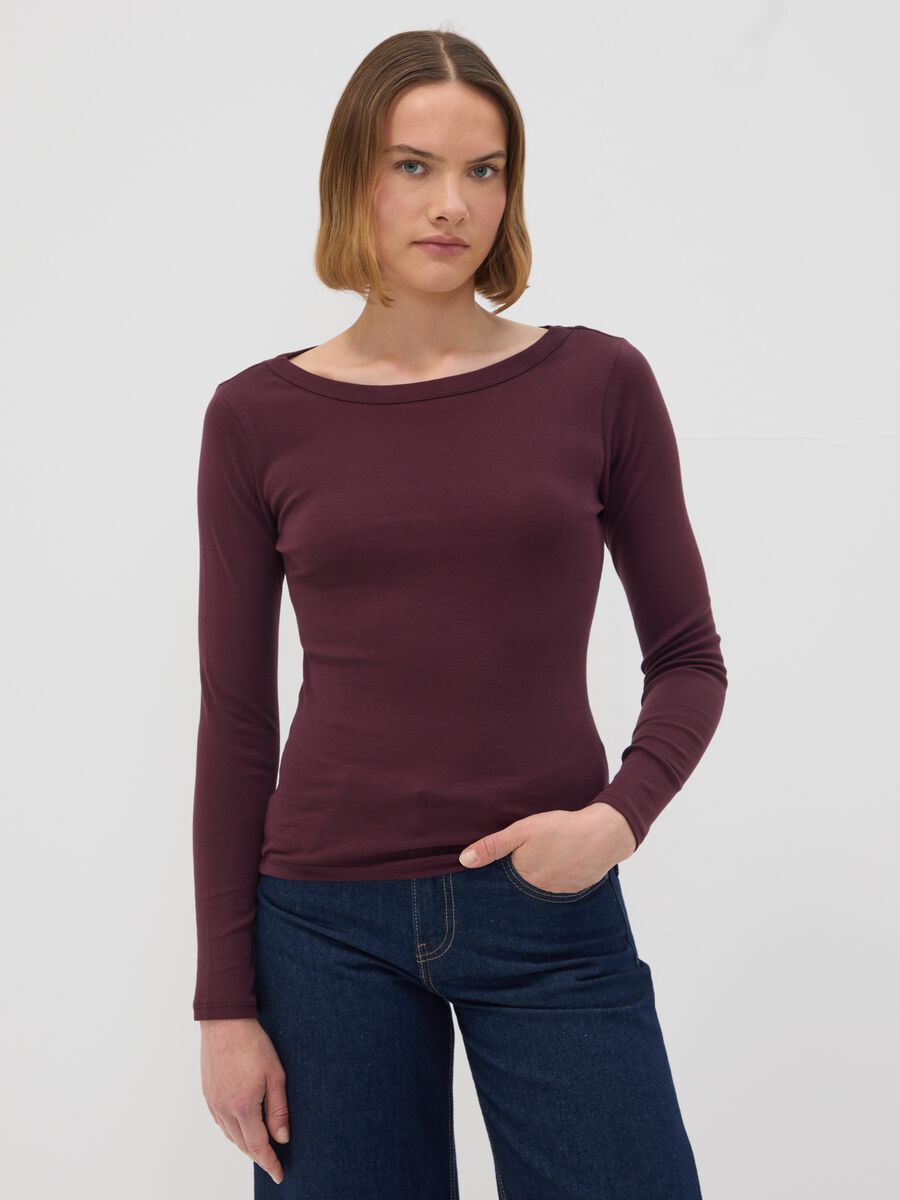 T-shirt viola in puro cotone con girocollo regular fit_0