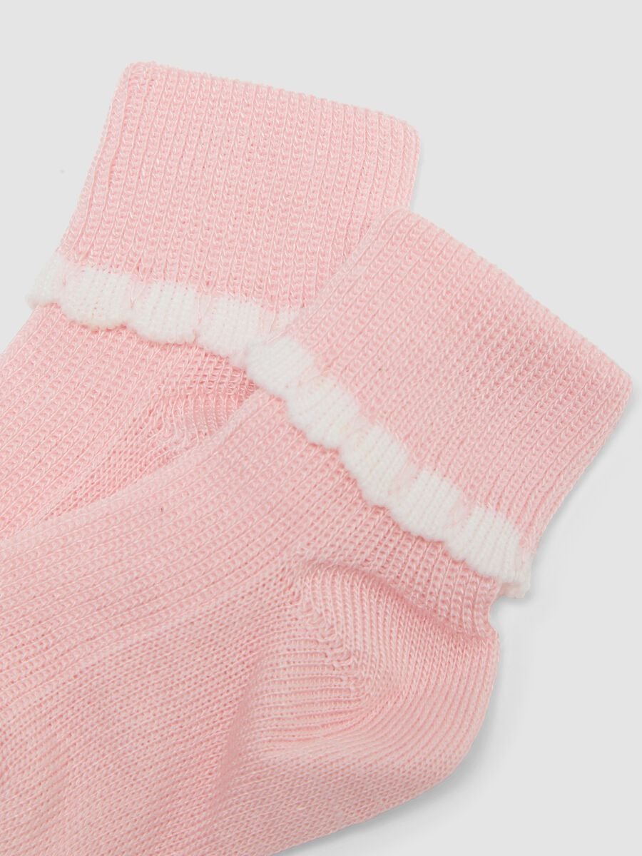 2-pack of pink and white short baby girl socks with frill trim_1