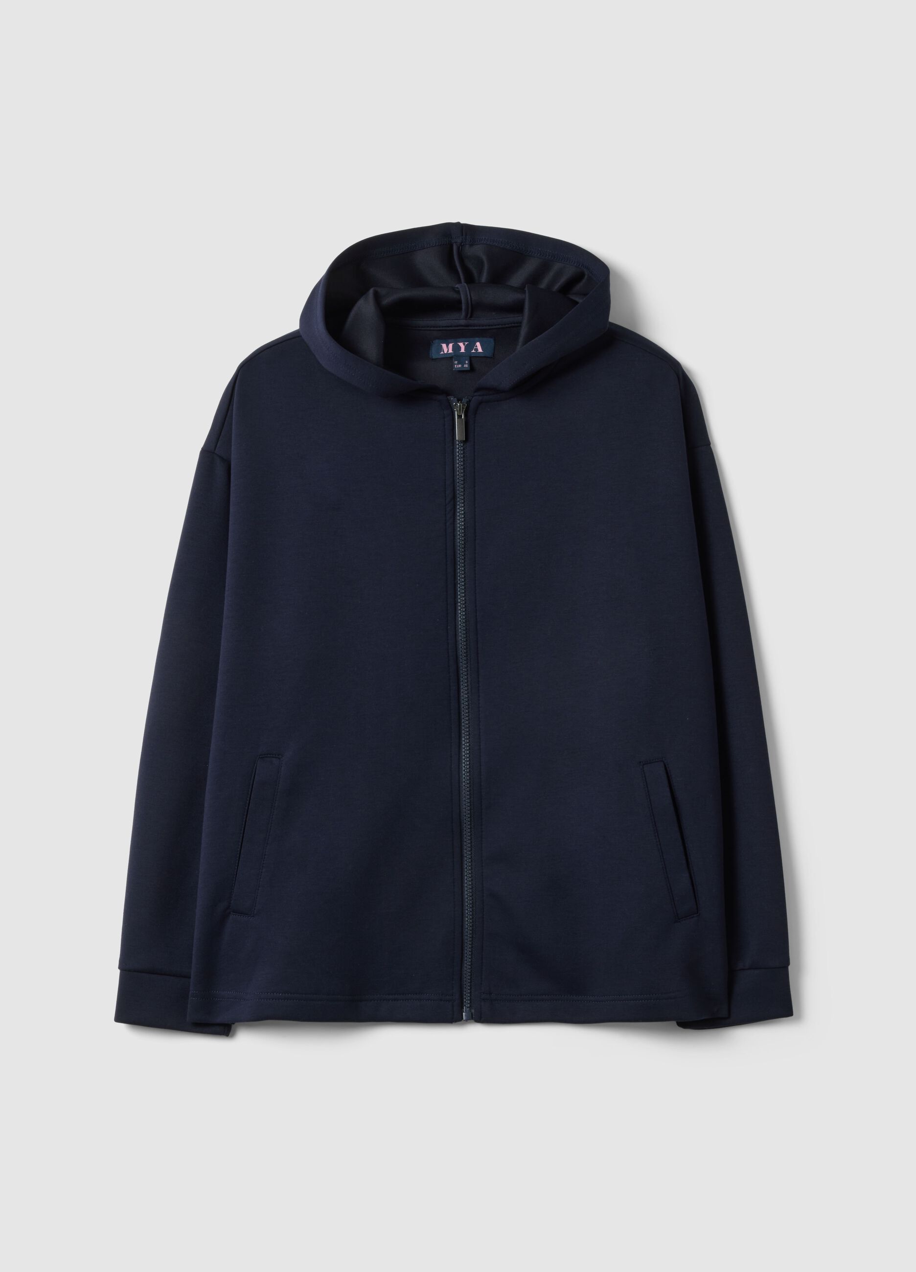 Blue stretch viscose hoodie regular fit with zip