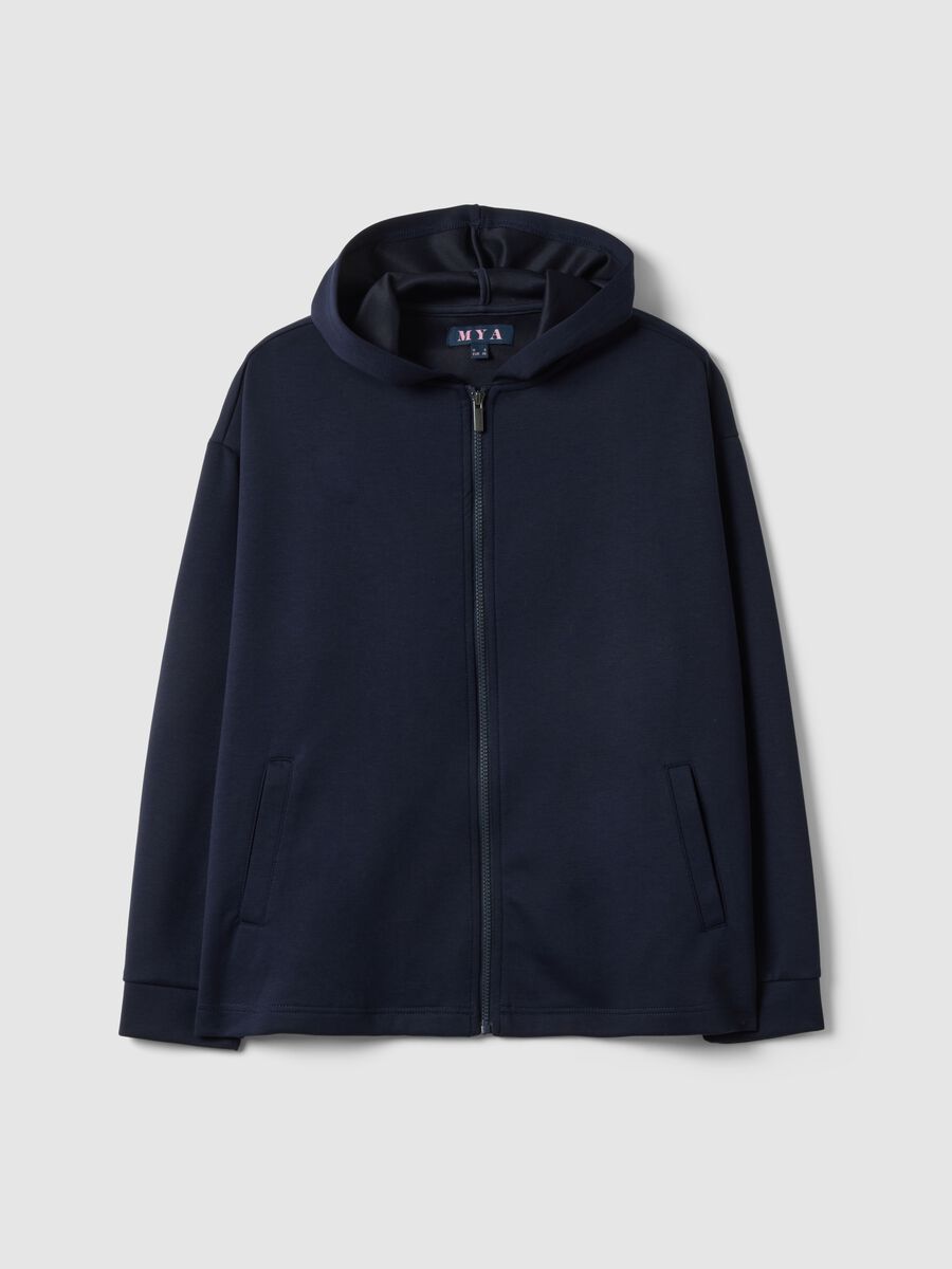 Blue stretch viscose hoodie regular fit with zip_4