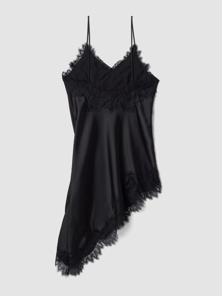 Black viscose-blend dress with deep V-neck and lace_6