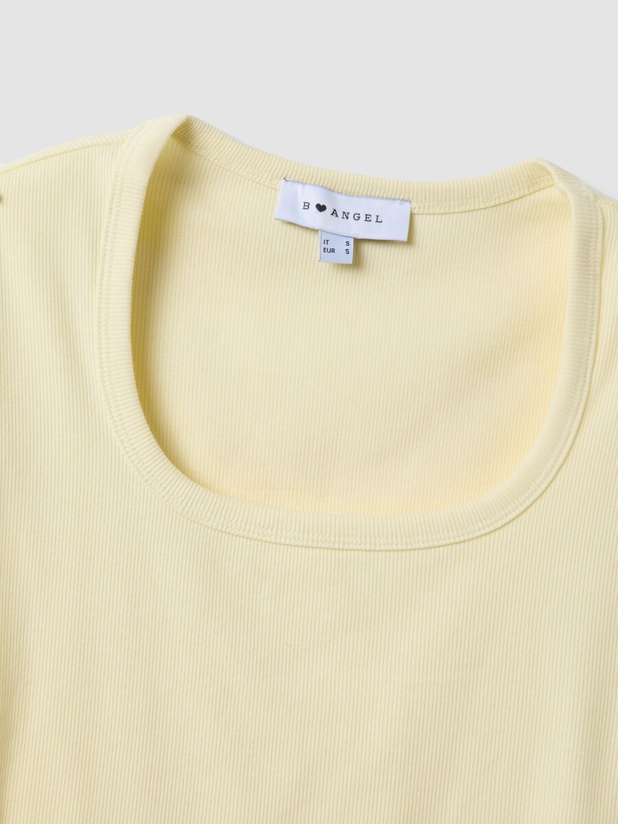 Camiseta amarilla de algod&oacute;n el&aacute;stico de manga corta_5