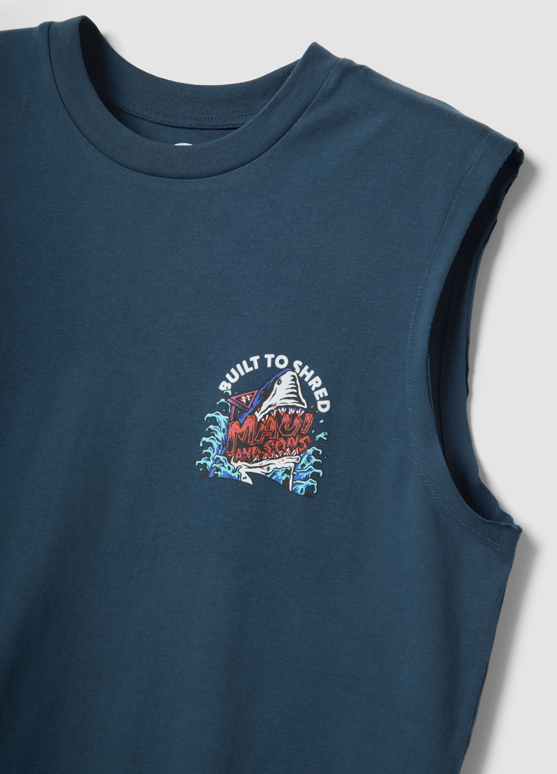 Blue pure cotton regular-fit vest top with print