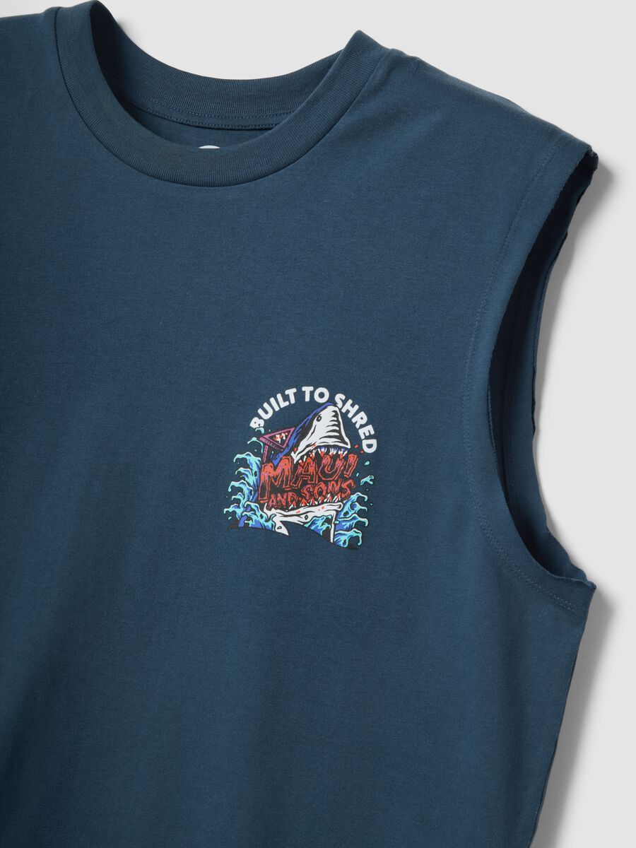 Blue pure cotton regular-fit vest top with print_5