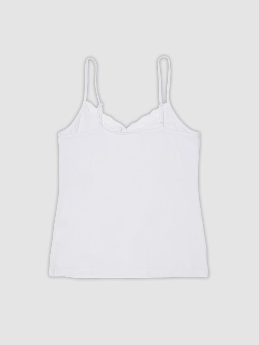 White stretch viscose camisole with deep V-neck lace trim_1
