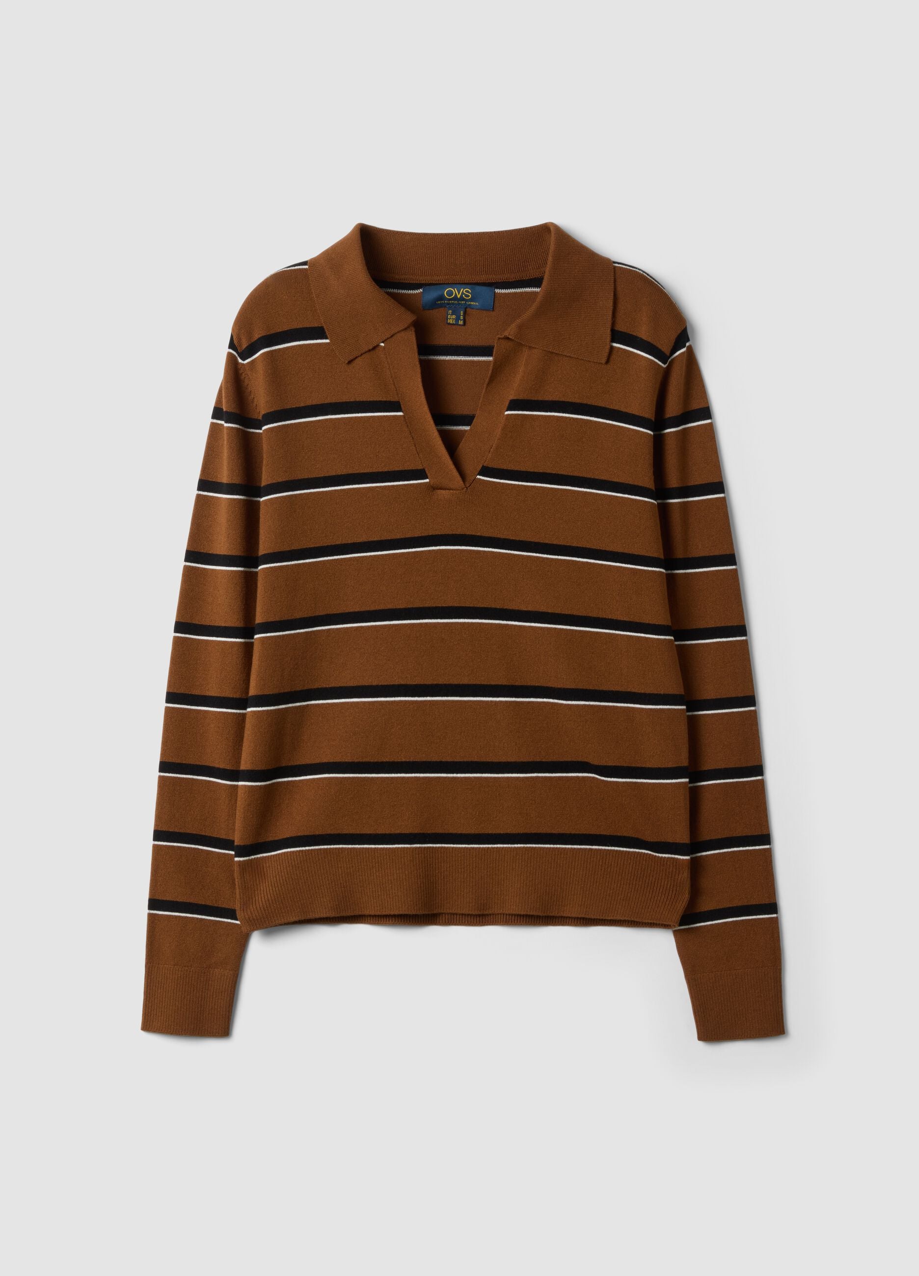 Brown viscose-blend polo-collar jumper, regular fit