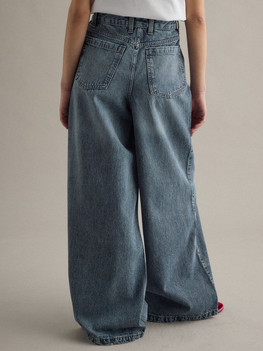 Wide Leg Blue Denim Pure Cotton Jeans_3