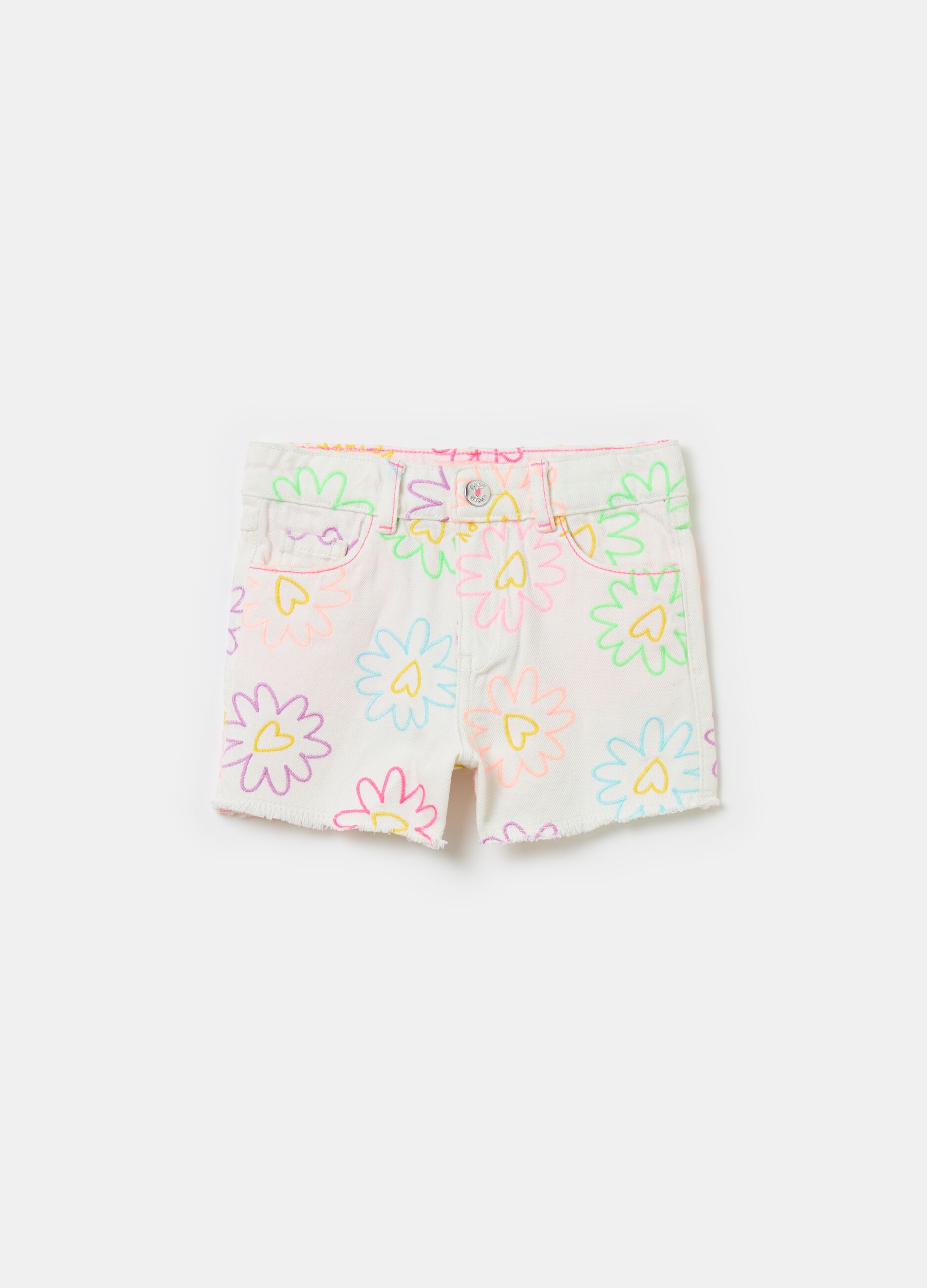 Shorts de denim con bordado de flores