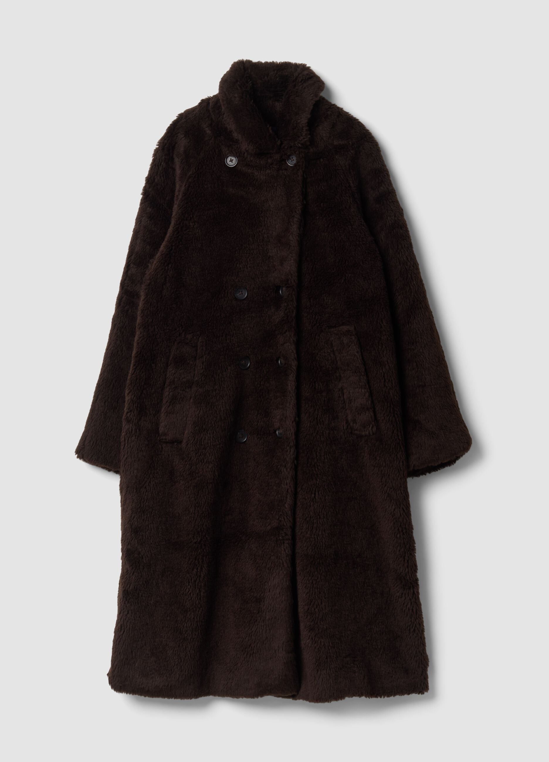 Brauner Teddy-Mantel aus Wollmix mit Oversize-Passform