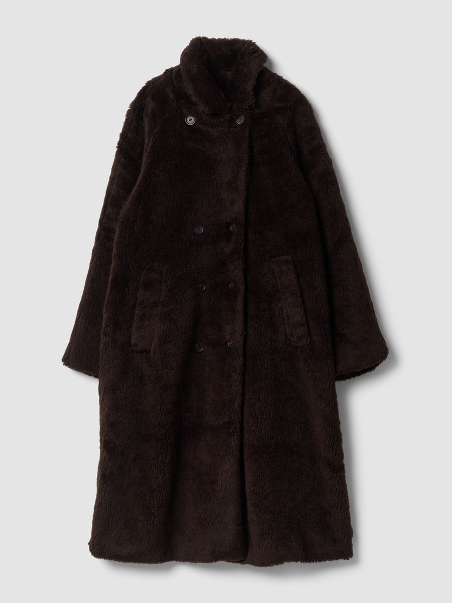 Brown wool-blend teddy coat with oversized fit_1