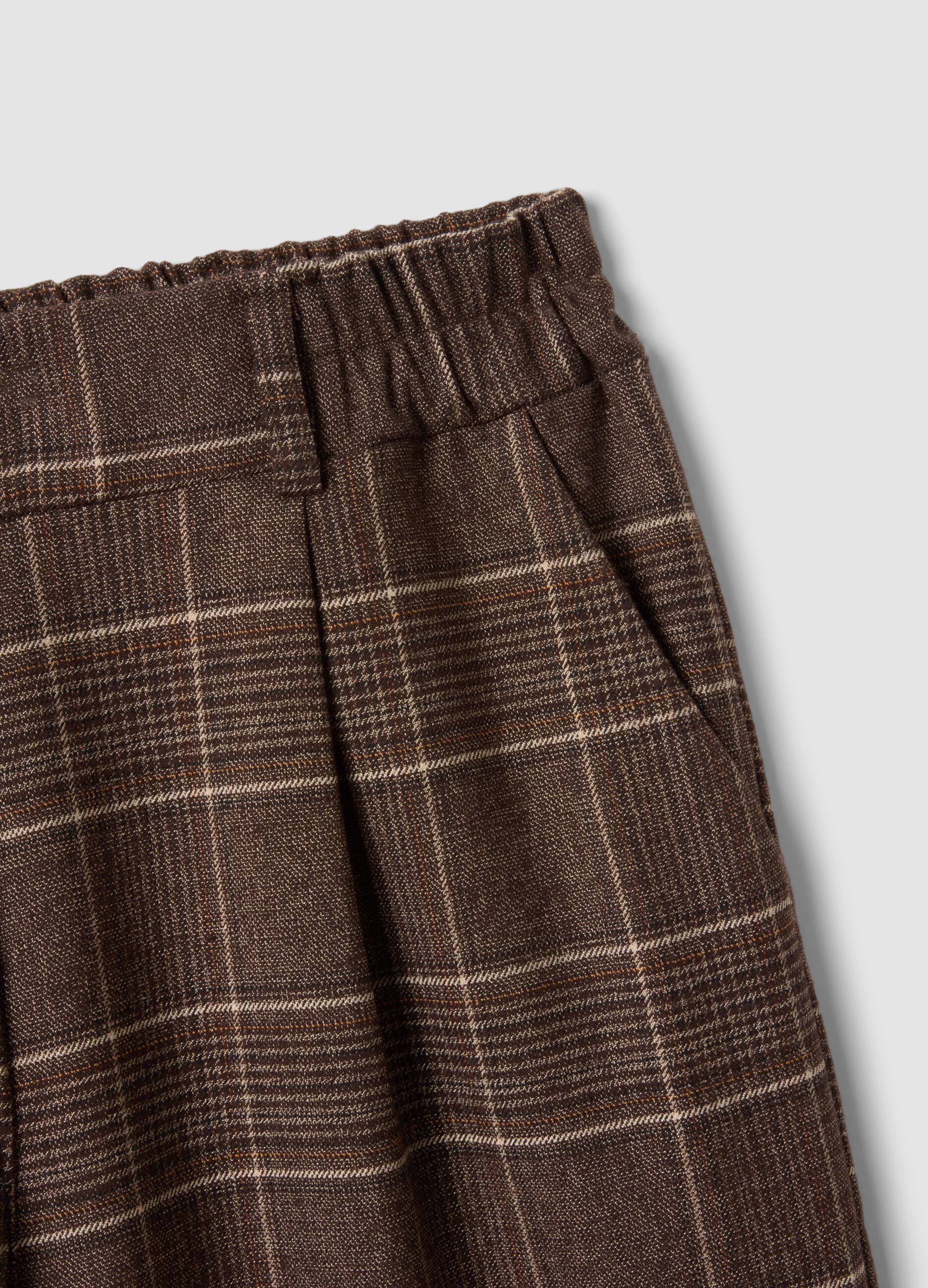 Brown checked regular-fit stretch viscose-blend trousers