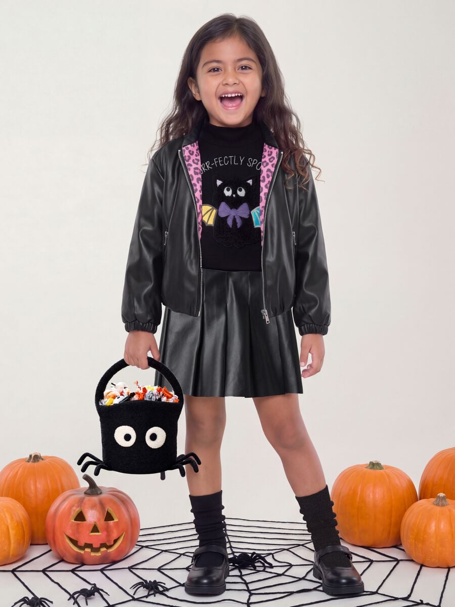 Black zip-up jacket, regular fit, for girls_1