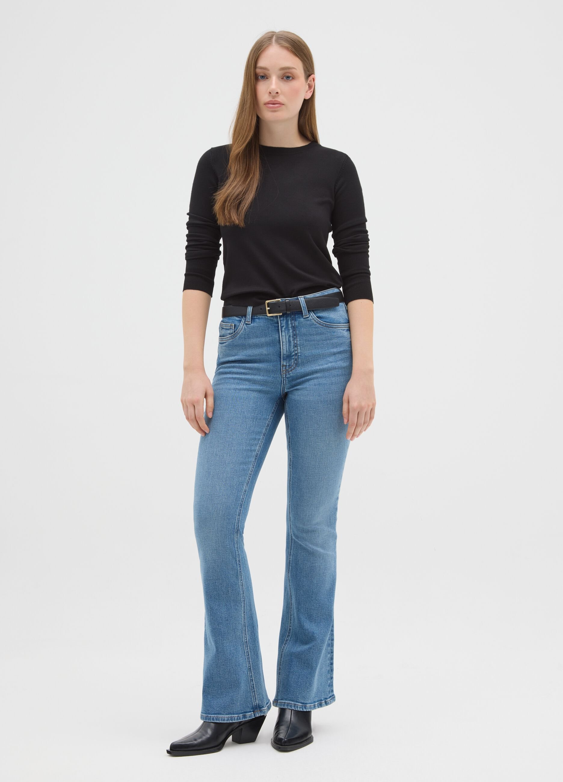 Blue Flare Jeans in Stretch Denim Cotton