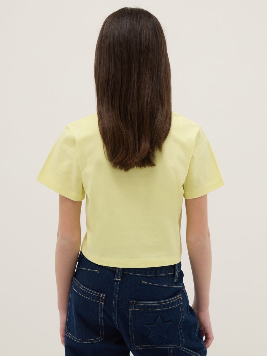 Girl's Yellow Pure Cotton Regular Fit T-shirt with Print_1