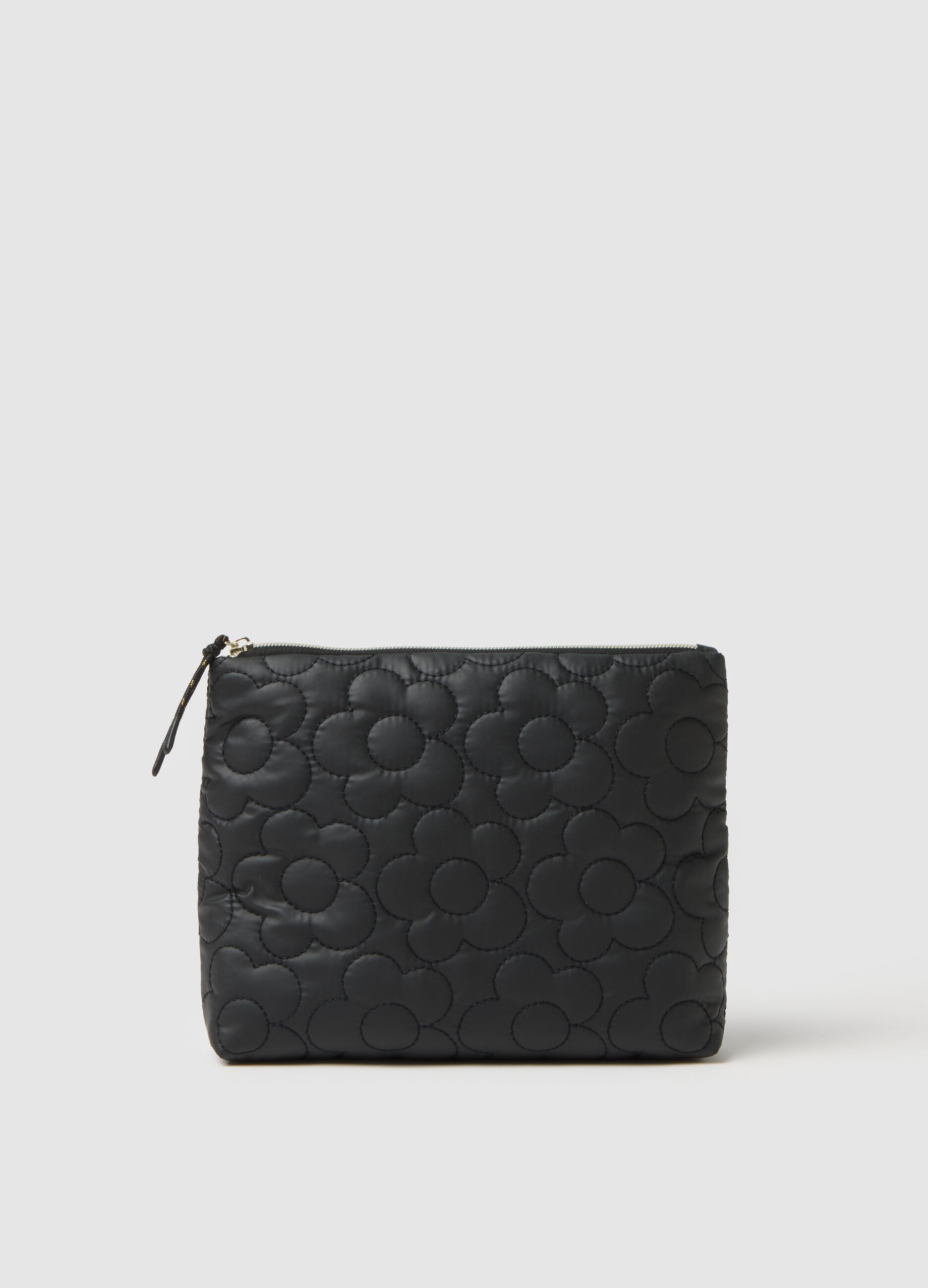 Black pouch with zip and floral pattern