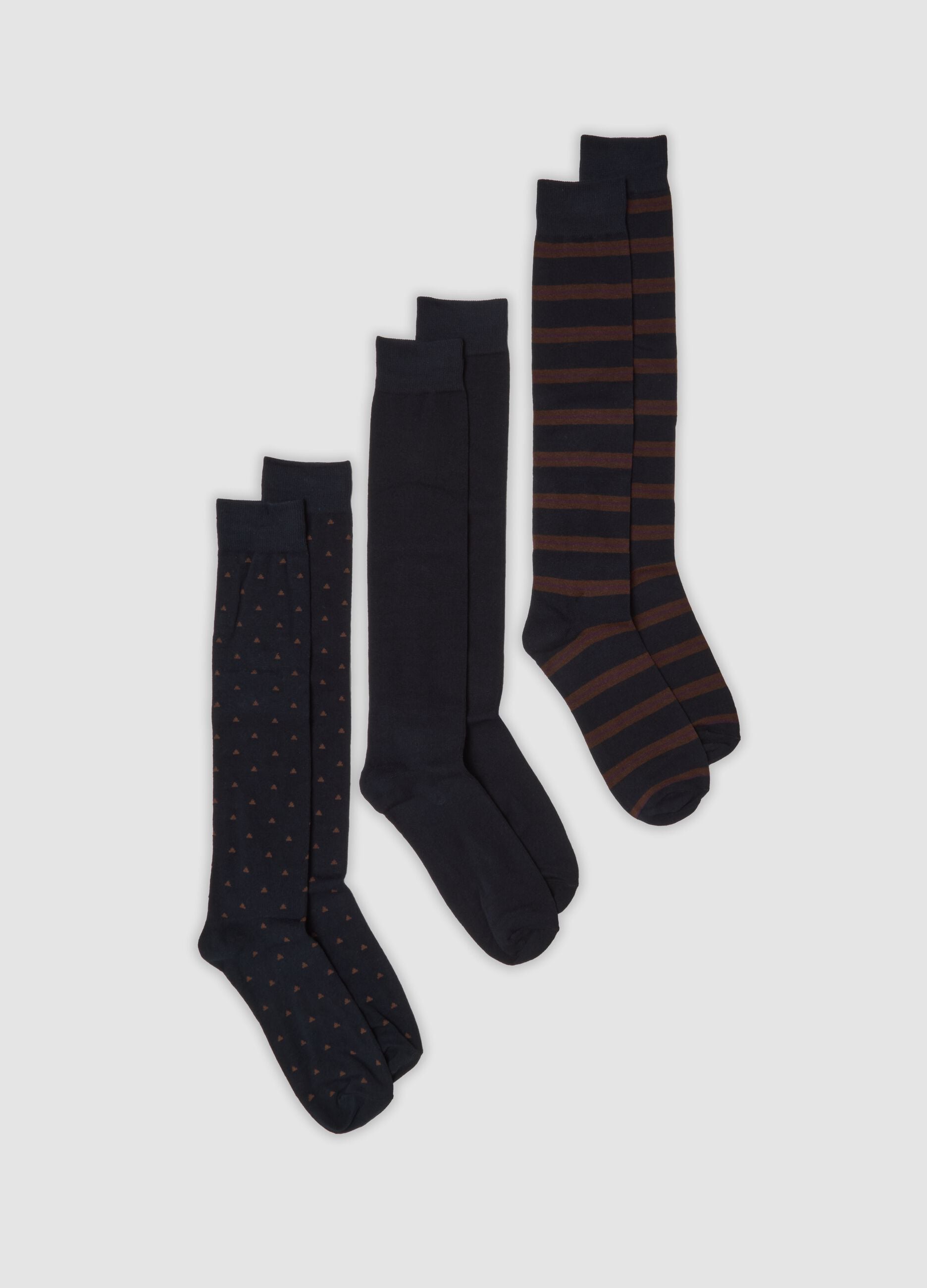 3er-Pack lange blaue Socken aus elastischer Bio-Baumwolle