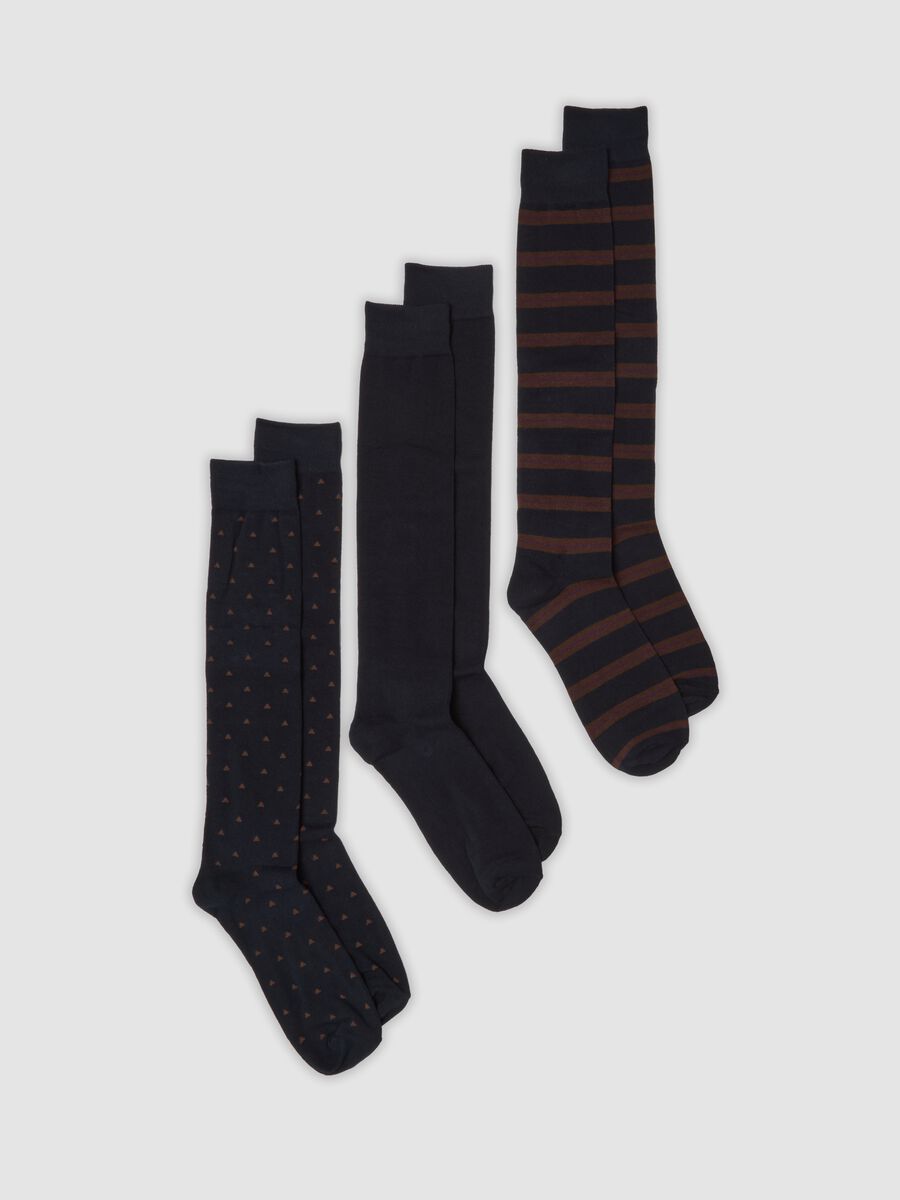 Three-pack of long blue socks in stretchy organic cotton_0