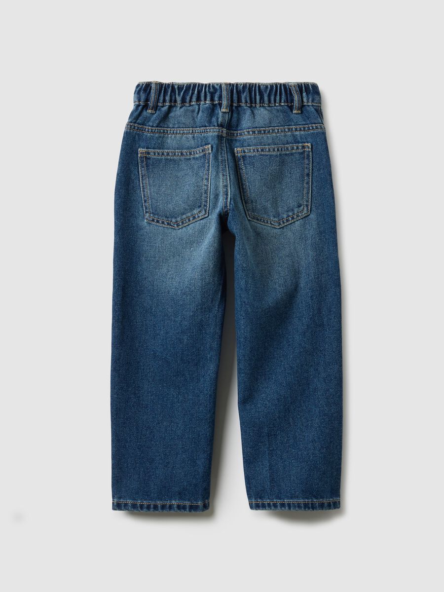 Children's blue cotton blend baggy jeans with oversized fit_1