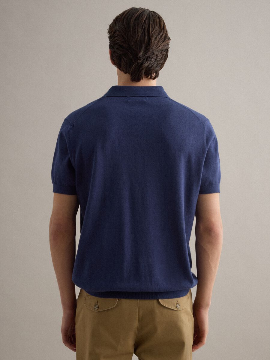 Regular fit blue polo made of cotton, linen, and silk blend_3