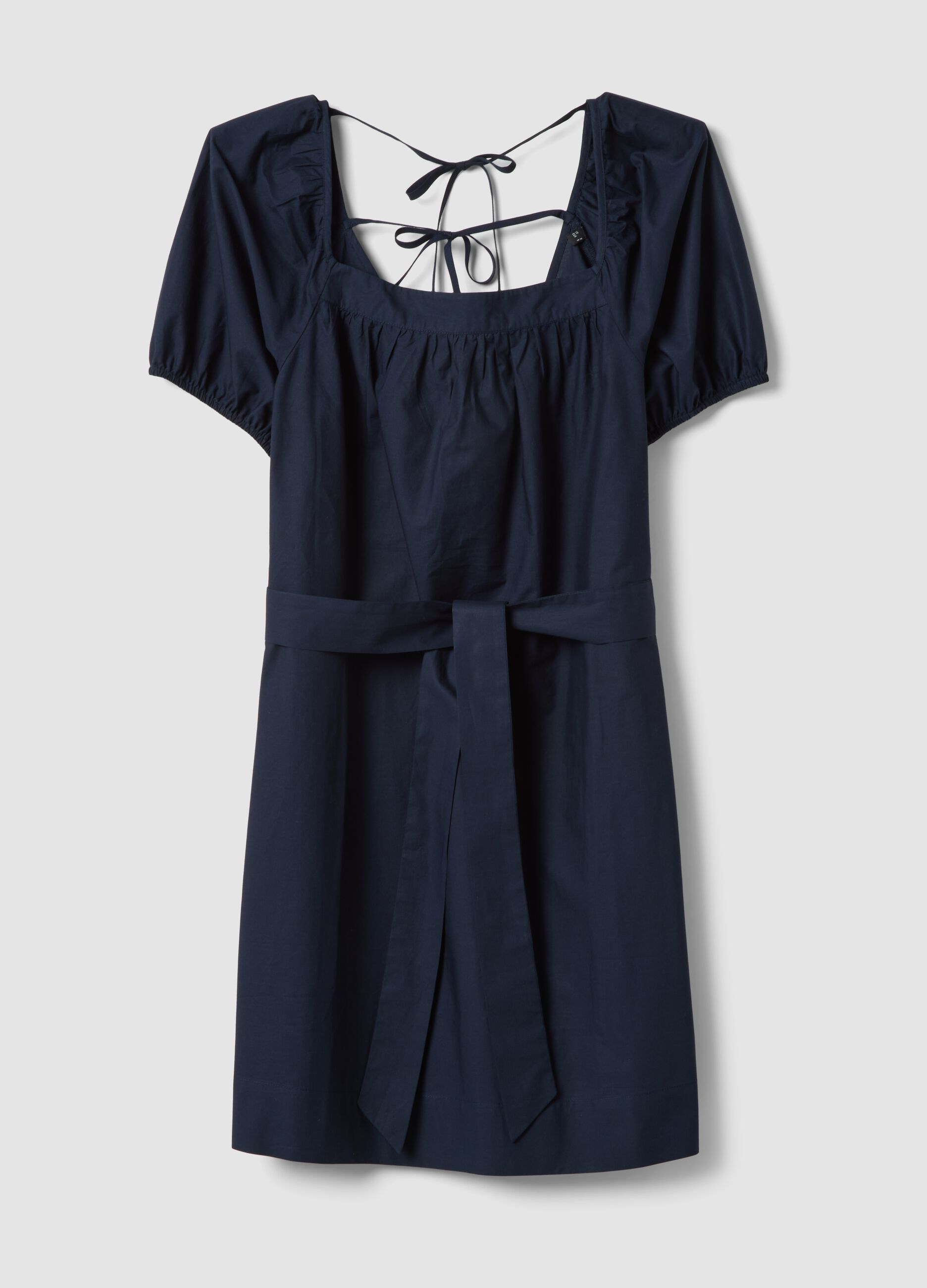 Blue pure cotton mini dress with belt