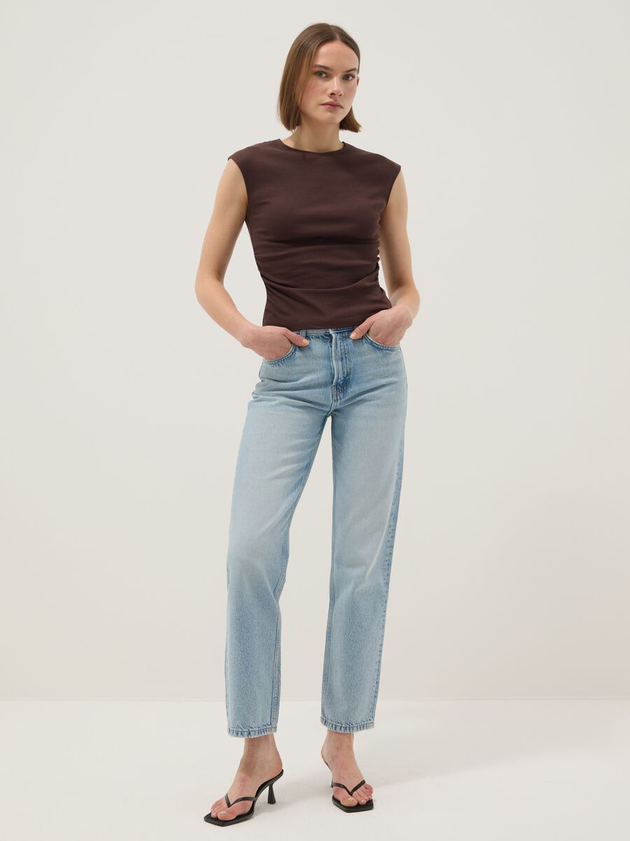 Brown pure cotton regular fit tank top_1