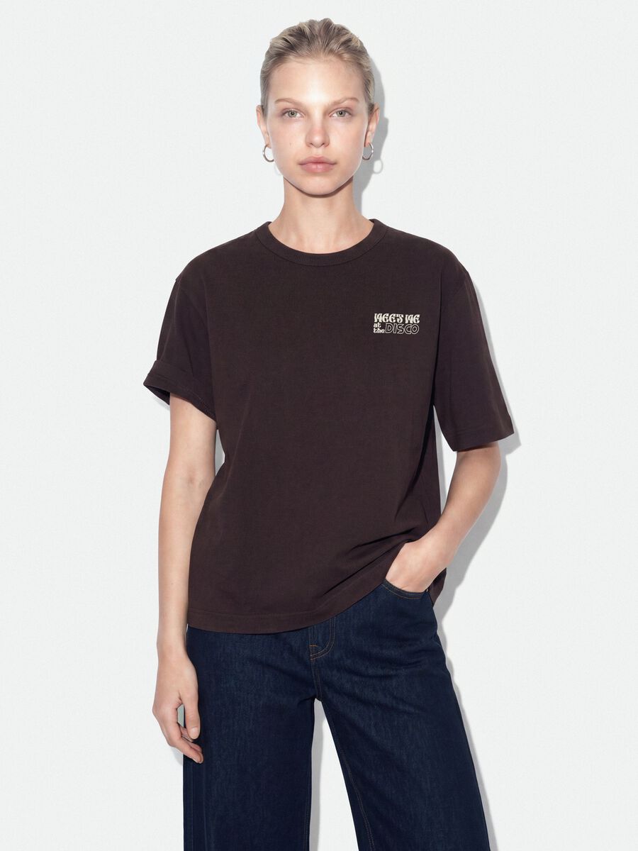 Grey pure cotton oversized T-shirt with chest slogan_0