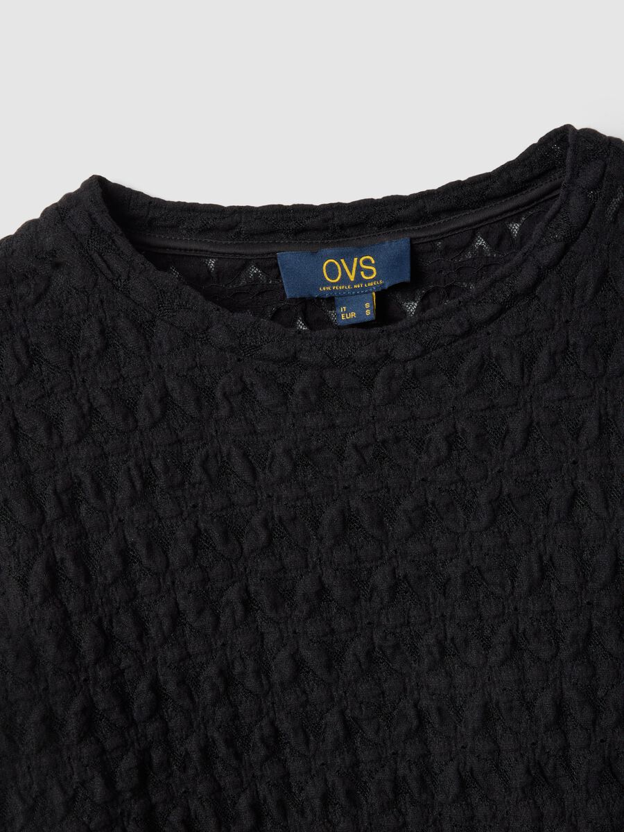 Black regular-fit cotton and viscose blend sweater with knitted texture_5