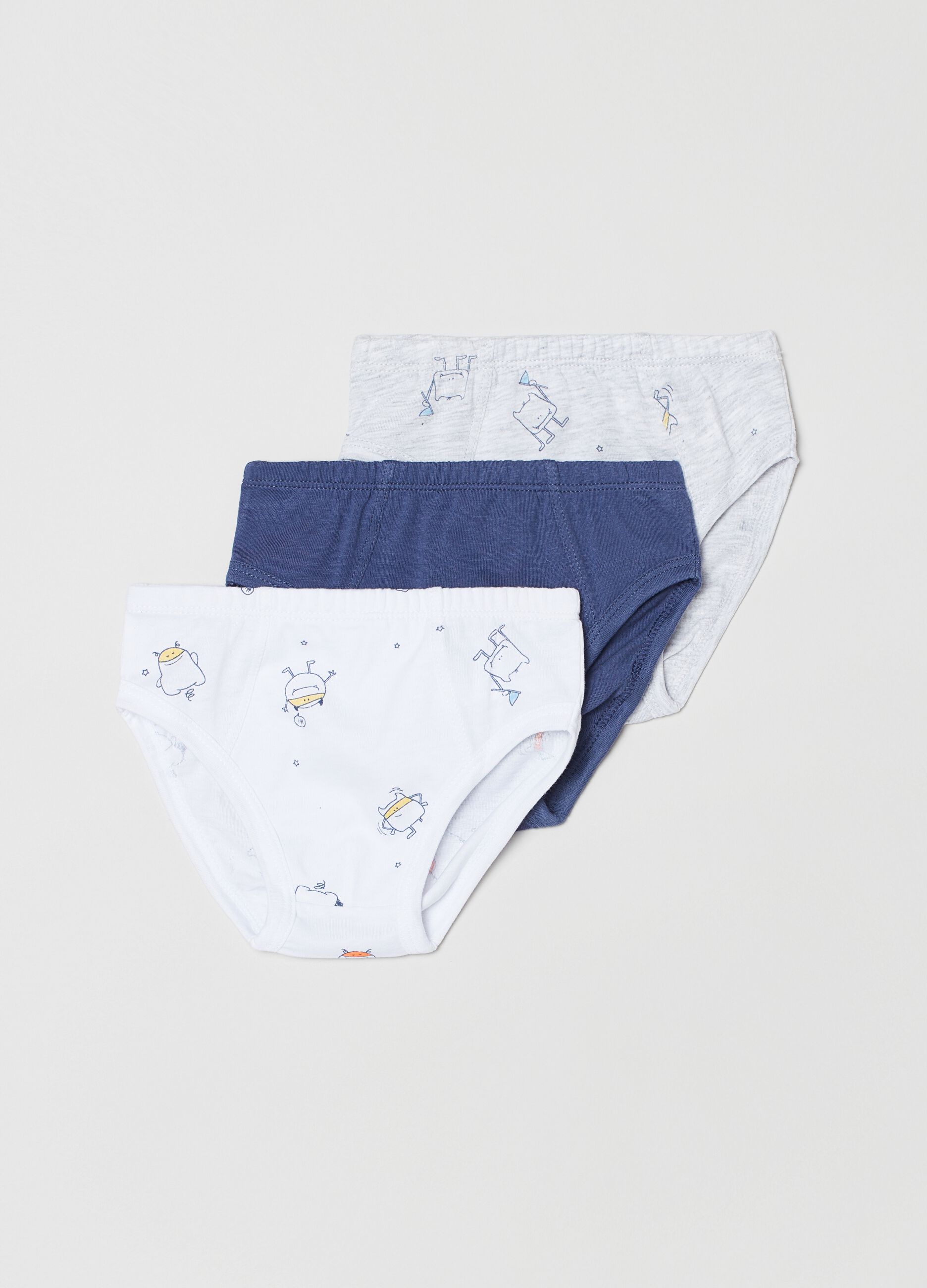 Three-pack briefs with monsters print