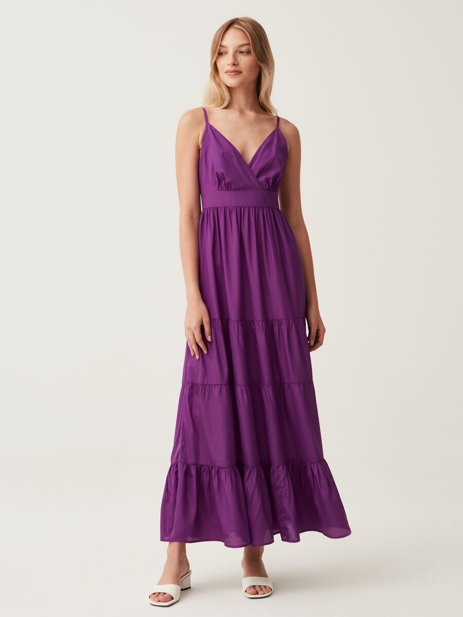 Long tiered dress with V neck_0