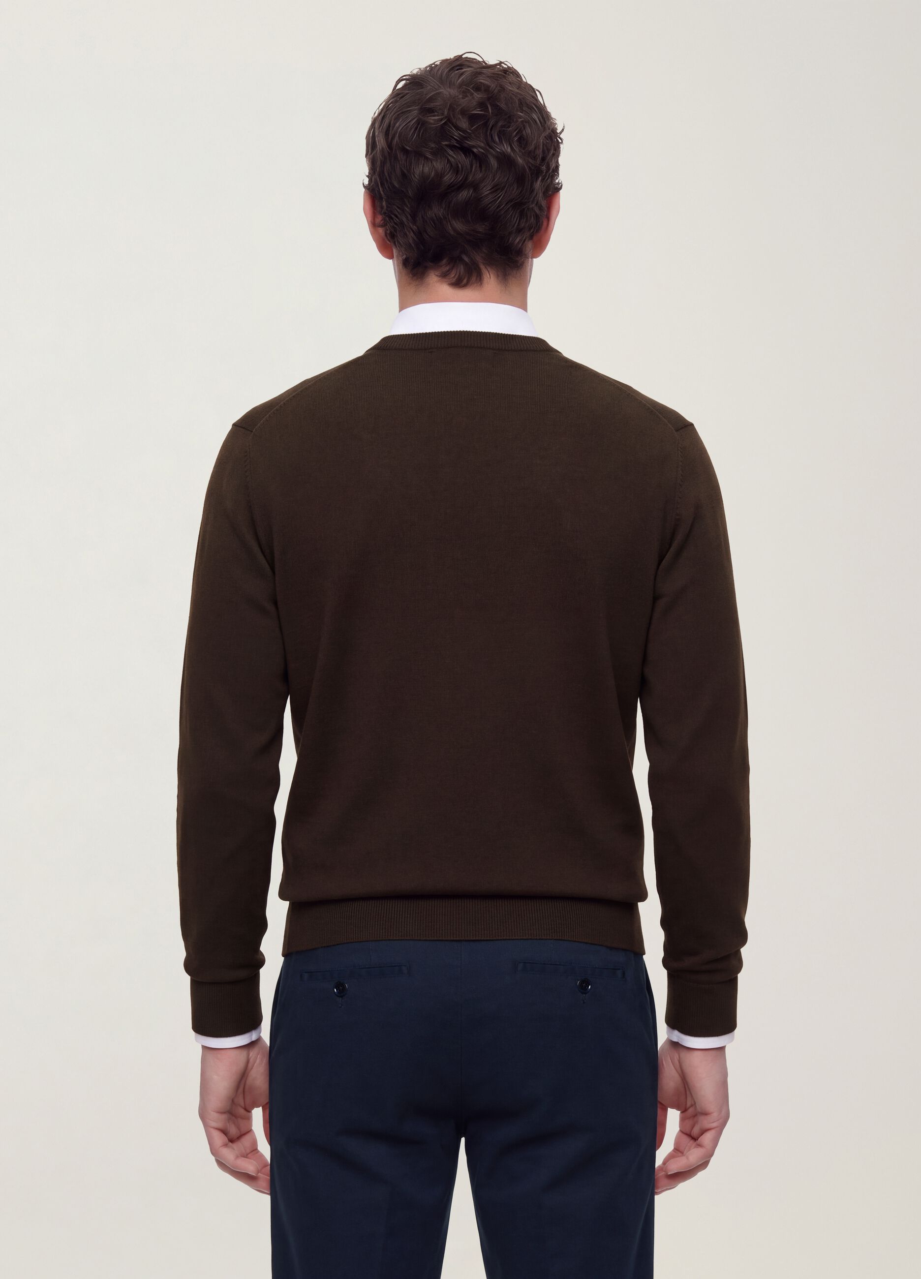 Brown crew-neck jumper in viscose blend, regular fit