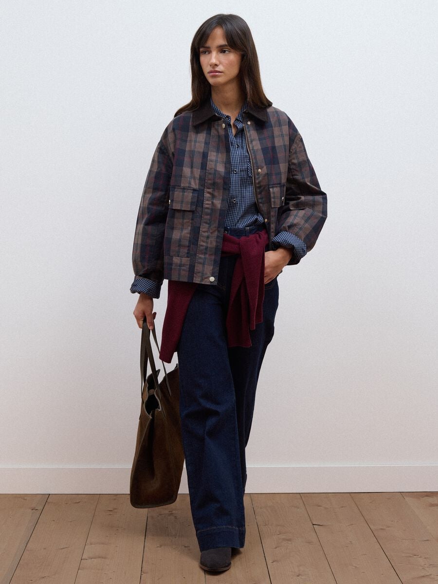 Brown checked padded pure cotton jacket_1