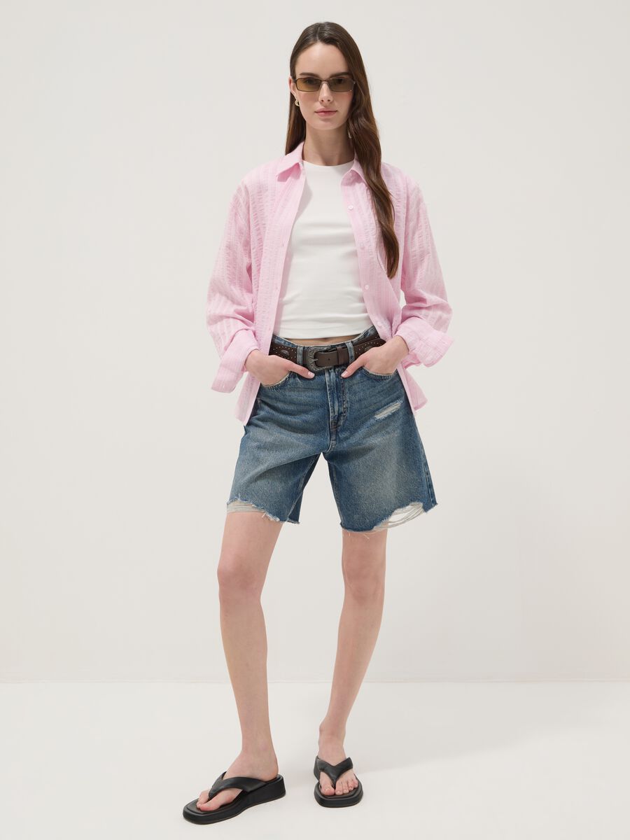 Multicolour stripe pure cotton oversized fit shirt_2