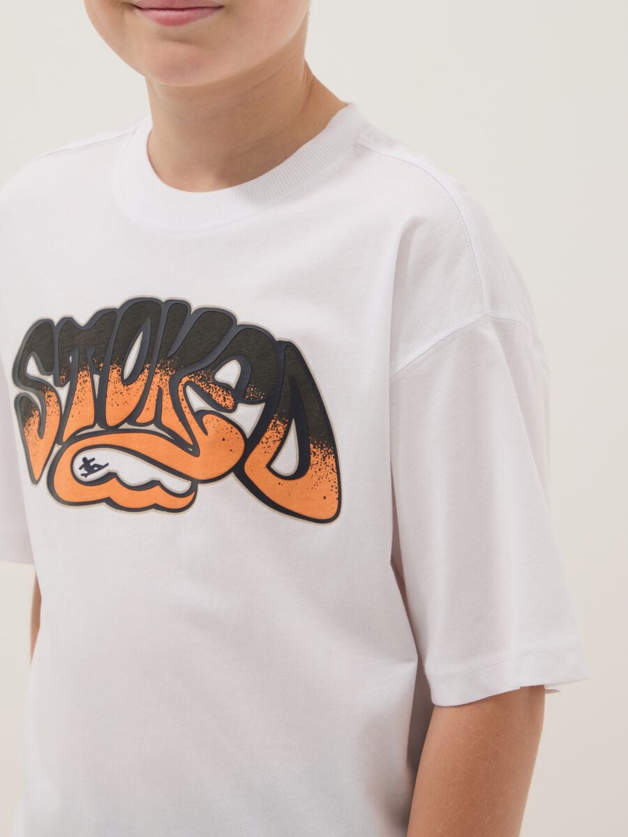 White pure cotton T-shirt with front print_2