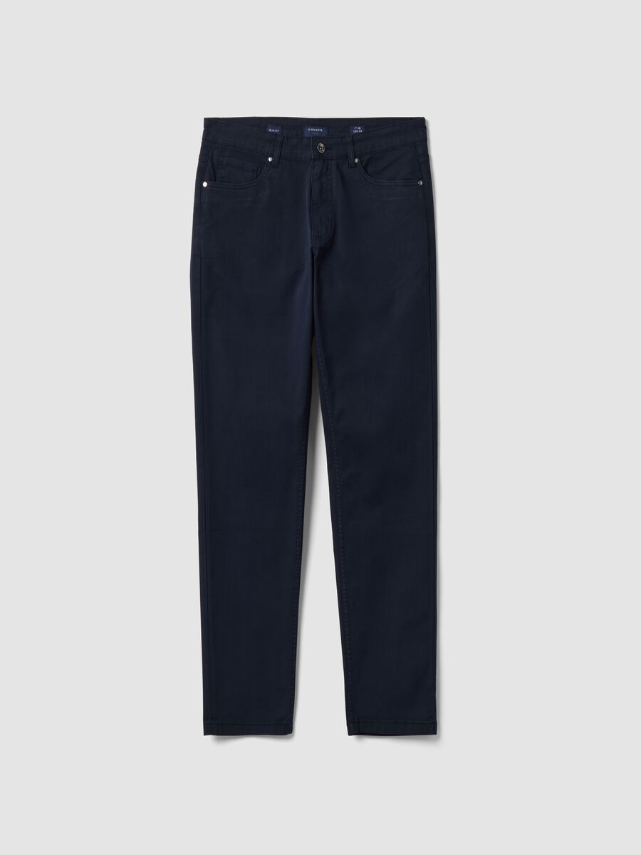 Blue slim-fit stretch cotton twill trousers_4