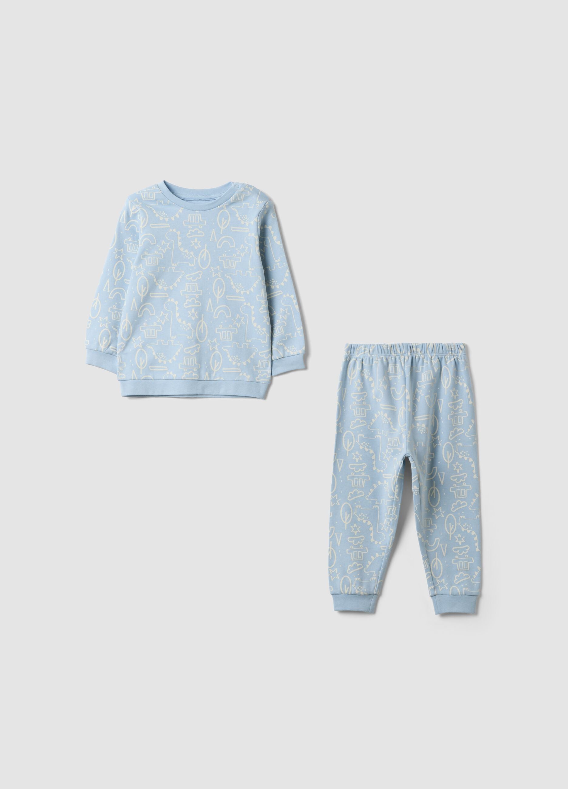 Pyjama bleu clair en pur coton bio &agrave; col rond pour b&eacute;b&eacute; et tout-petit