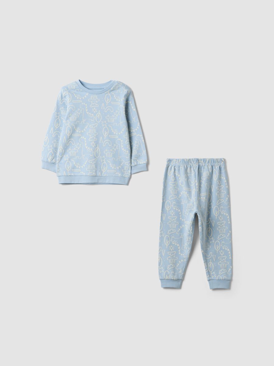 Pyjama bleu clair en pur coton bio &agrave; col rond pour b&eacute;b&eacute; et tout-petit_0