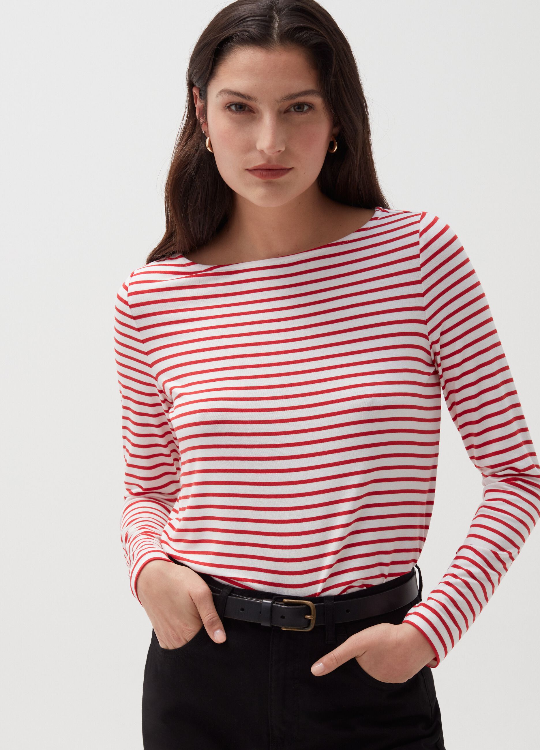 Stretch viscose T-shirt with stripes