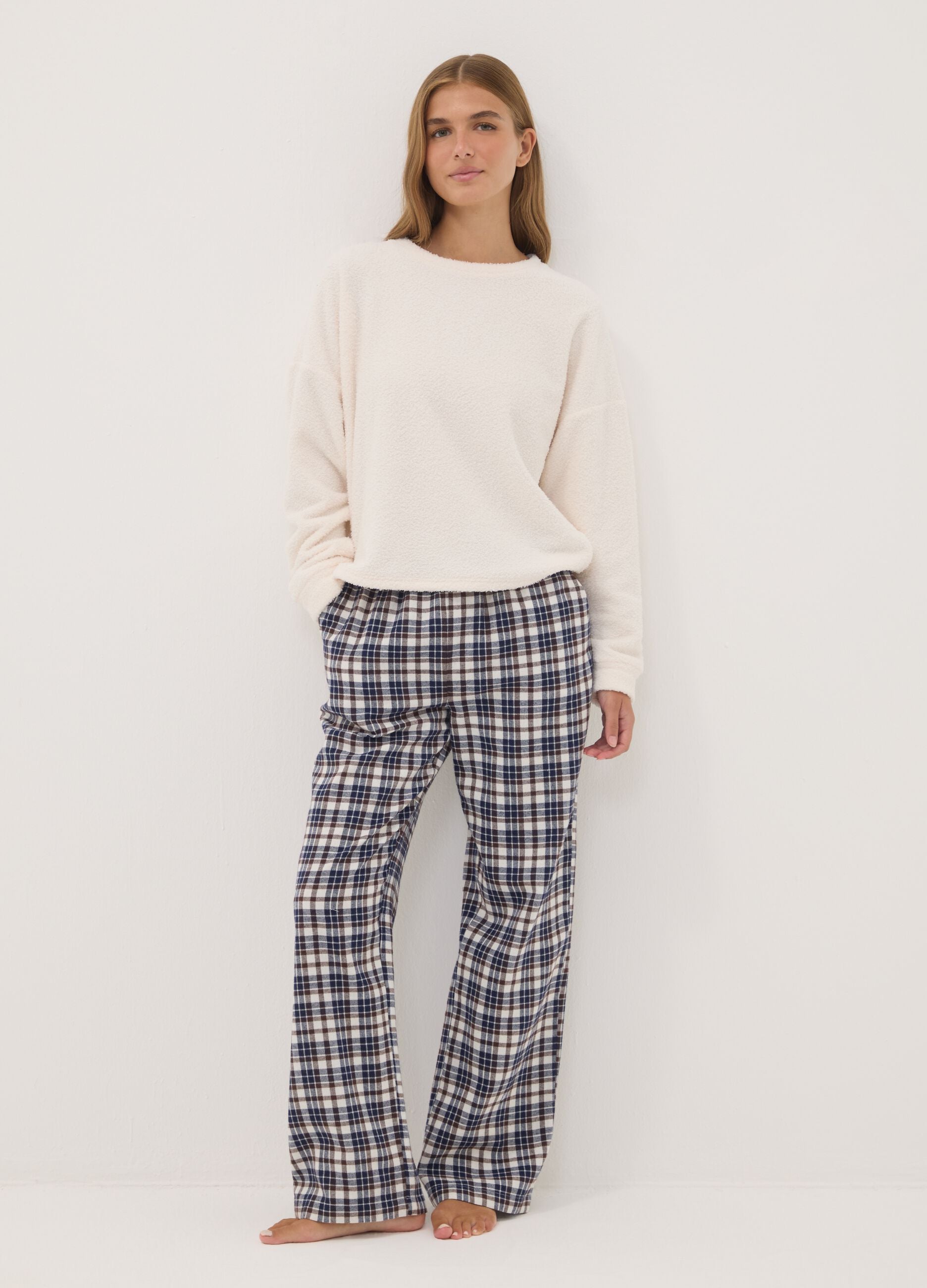 Multicolour checked pyjama trousers in pure organic cotton
