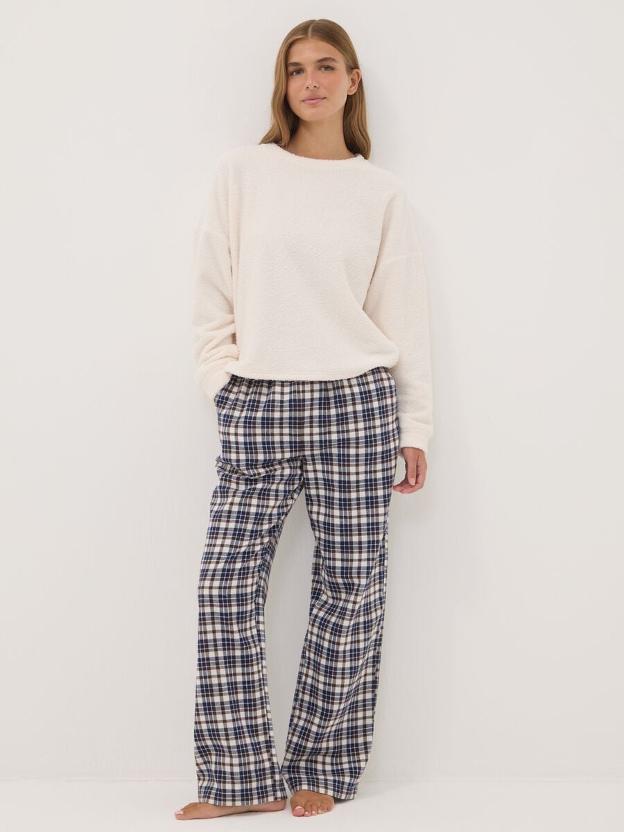 Multicolour checked pyjama trousers in pure organic cotton_0