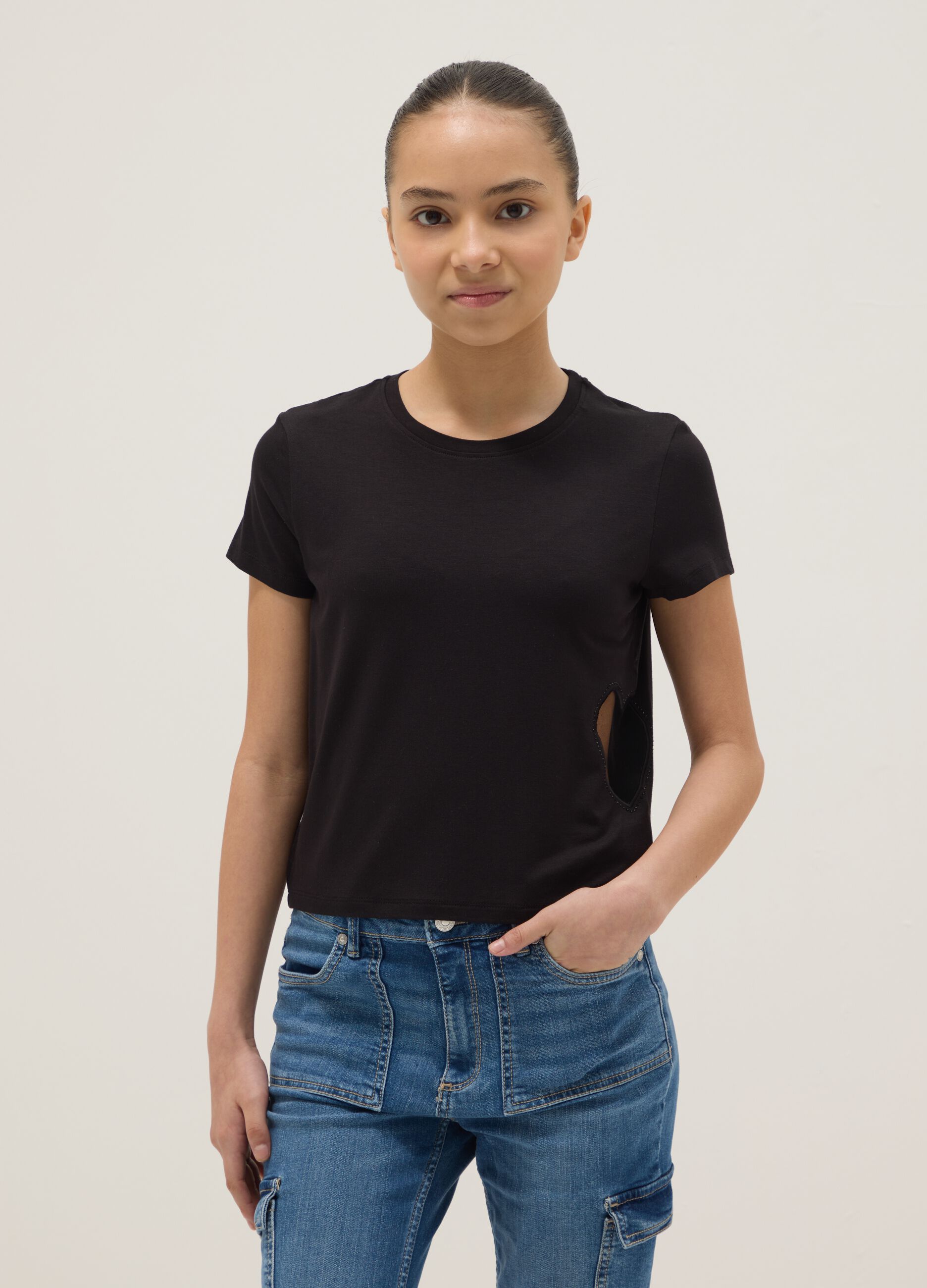 Black Viscose Stretch Short Sleeve T-shirt