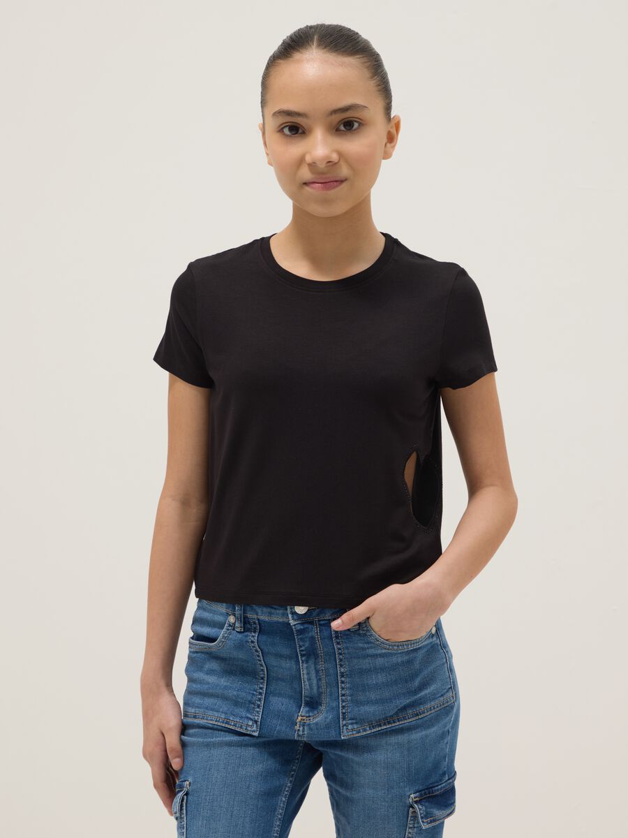 Black Viscose Stretch Short Sleeve T-shirt_0