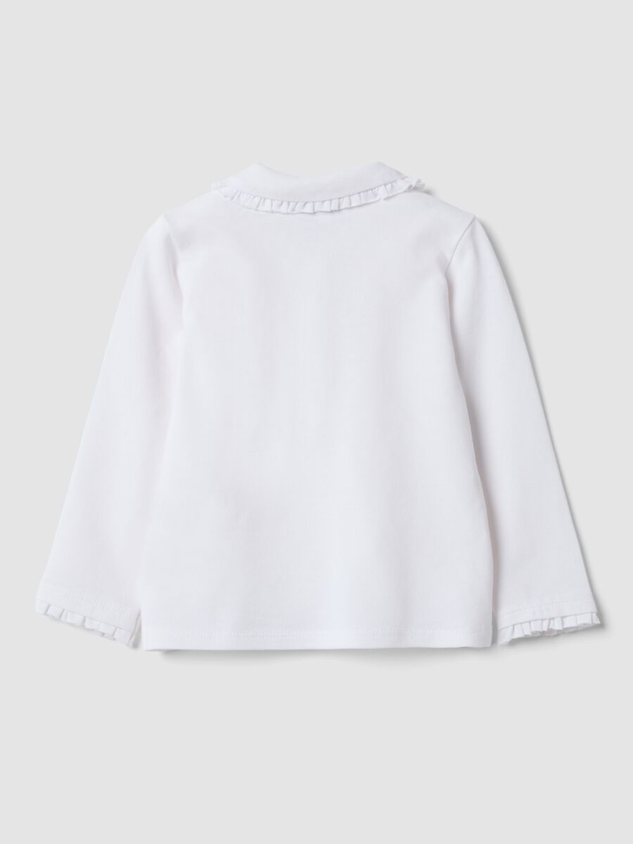 White long-sleeved organic cotton polo shirt, regular fit, for baby girl_1